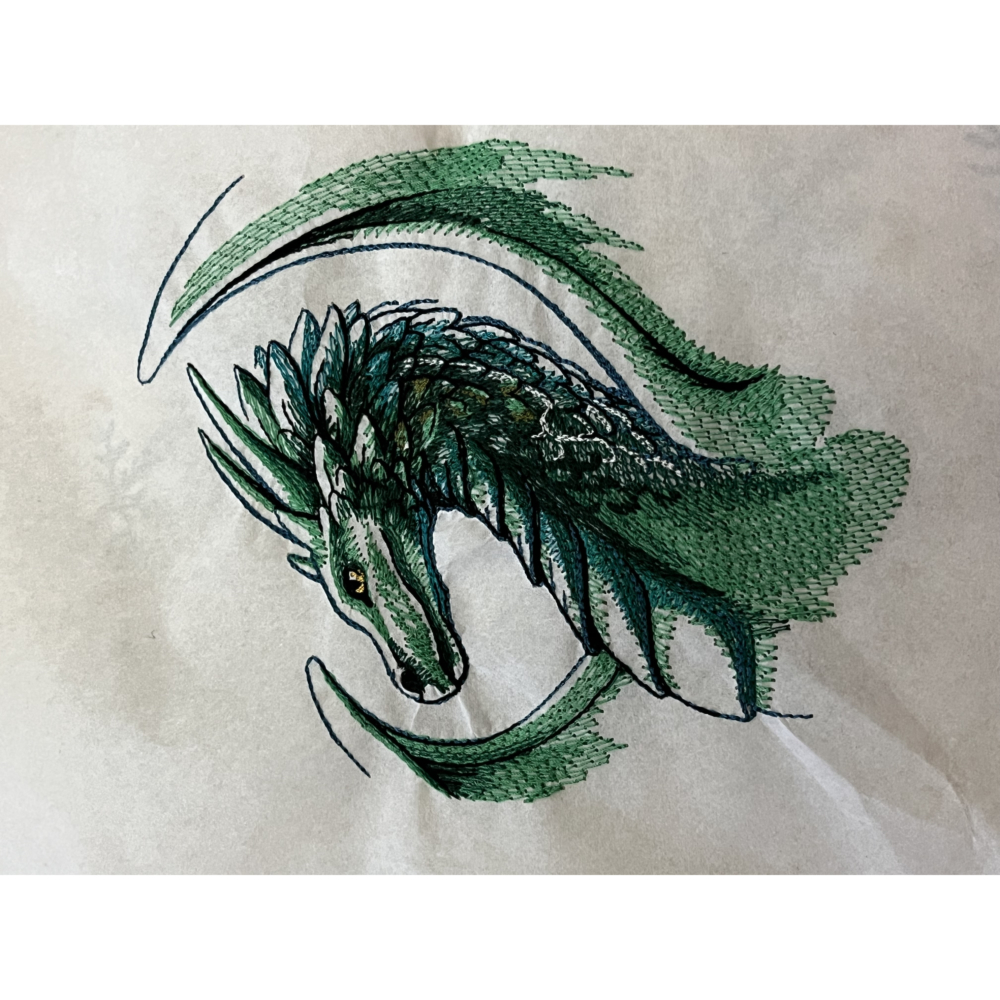 Green dragon embroidery