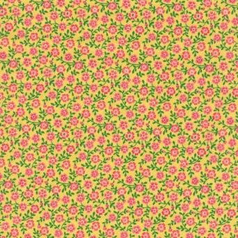 Bliss Pink Floral Vine & Dot on Yellow Fabric