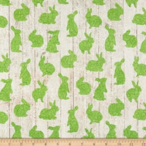 Bunny Love Crackle Green Bunnies on Beige Fabric