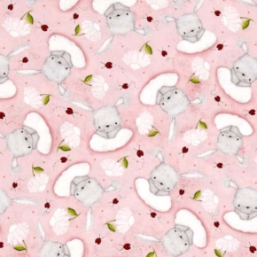 Bunny Love Tossed Bunnies on Pink Fabric