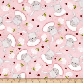 Bunny Love Tossed Bunnies on Pink Fabric