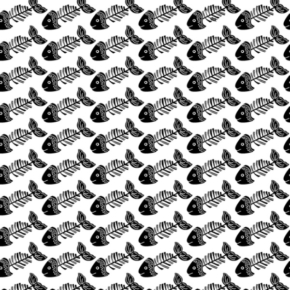Cats Meow Packed Fish Bones White Fabric