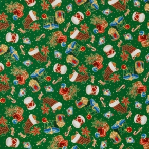 Christmas Eve Presents & Stockings on Green Fabric