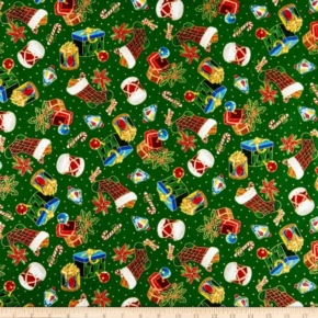 Christmas Eve Presents & Stockings on Green Fabric