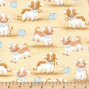 Cotton Tale Farm Cows on Tan Fabric
