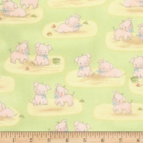 Cotton Tale Farm Pigs on Green Fabric