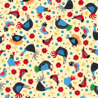 Count Your Chickens Tossed Chickens on Butter Fabric