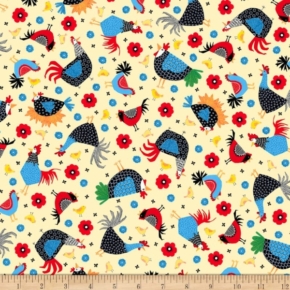 Count Your Chickens Tossed Chickens on Butter Fabric