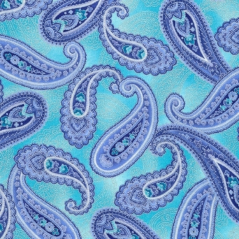 Dutchess Metallic Paisley On Turquoise Fabric