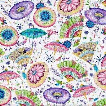Fanfare Multi Fans & Parasols on White Fabric