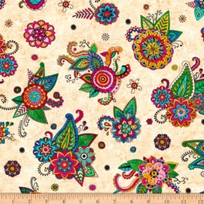 Fiorella Multi Tossed Floral on Cream Fabric