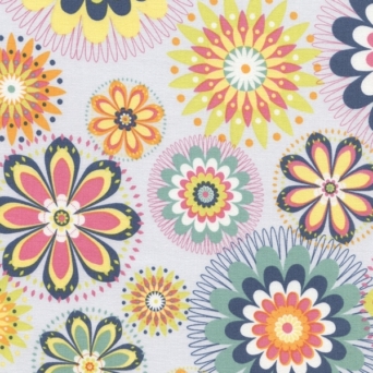 Floral Pinwheel Medallions on Sky Blue Fabric