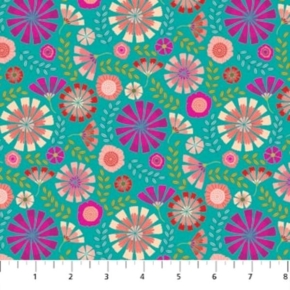 Forest Frolic Small Floral on Teal Fabric