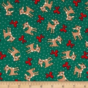 Fun WIth Rudolph Dots & Bows on Green Fabric