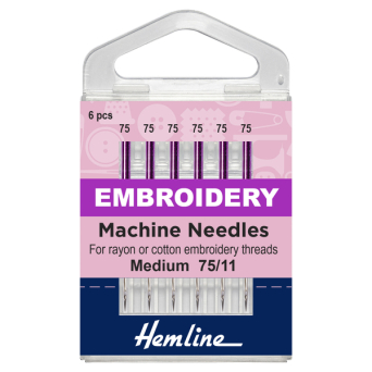 Hemline Sewing Machine Needles: Embroidery: Fine 75/11: 6 Pieces