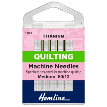 Hemline Sewing Machine Needles: Titanium: Quilting: Medium 80/12: 4 Pieces