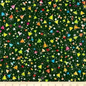 Holiday Minis Angels & Christmas Trees on Forest Green Fabric