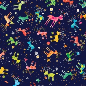 Holiday Minis Multi Reindeers on Navy Fabric