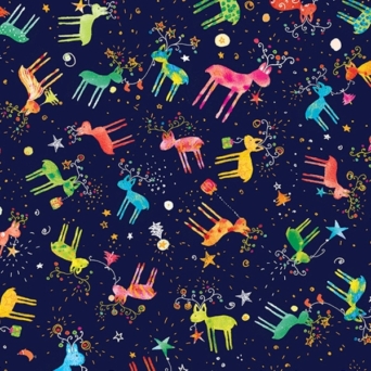 Holiday Minis Multi Reindeers on Navy Fabric