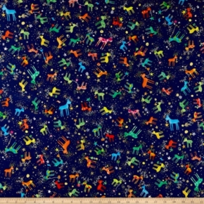 Holiday Minis Multi Reindeers on Navy Fabric