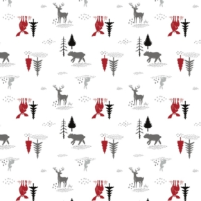 Hudson Forest Animals in Scenery on White Fabric