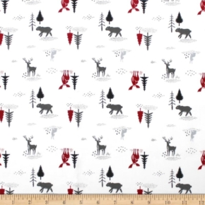 Hudson Forest Animals in Scenery on White Fabric