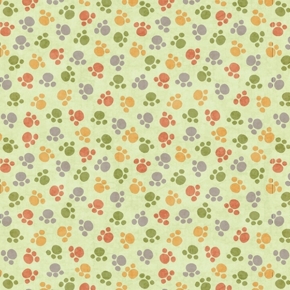 Jungle Buddies Multi Paw Prints on Green Fabric