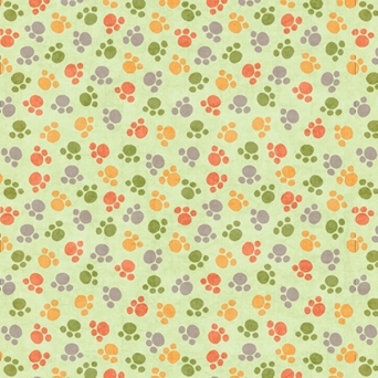 Jungle Buddies Multi Paw Prints on Green Fabric