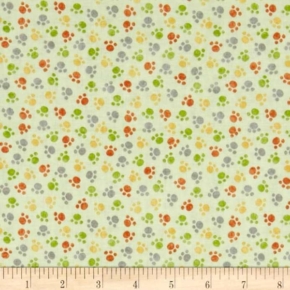Jungle Buddies Multi Paw Prints on Green Fabric