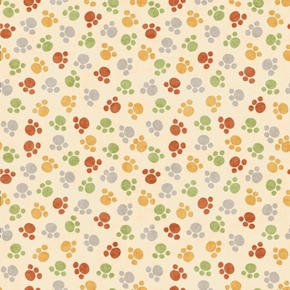 Jungle Buddies Multi Paw Prints on Light Gold Fabric