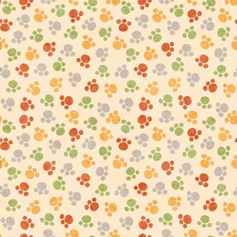 Jungle Buddies Multi Paw Prints on Light Gold Fabric