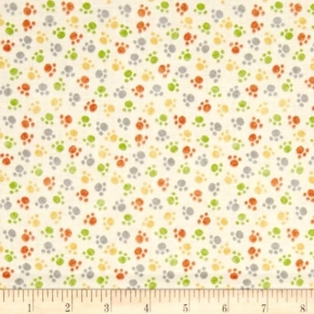Jungle Buddies Multi Paw Prints on Light Gold Fabric