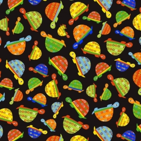 Jungle Jam Multi Turtles On Black Fabric