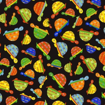 Jungle Jam Multi Turtles On Black Fabric
