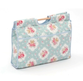 HobbyGift | Knit Craft Bag | Floral on Turquoise with wooden handle