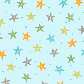 Little Squirt Multi Starfish on Light Blue Fabric