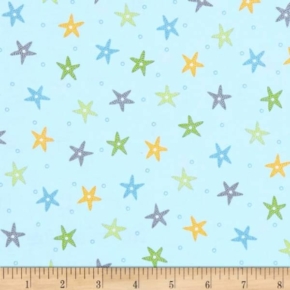 Little Squirt Multi Starfish on Light Blue Fabric