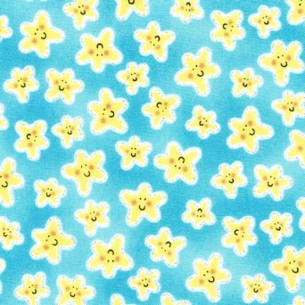 Mermaid Wishes Happy Glitter Starfish on Blue Fabric