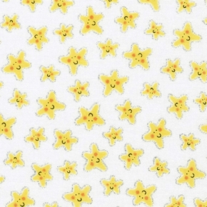 Mermaid Wishes Happy Glitter Starfish on White Fabric