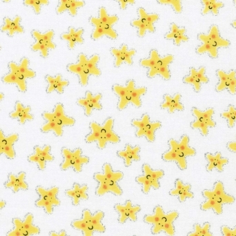 Mermaid Wishes Happy Glitter Starfish on White Fabric