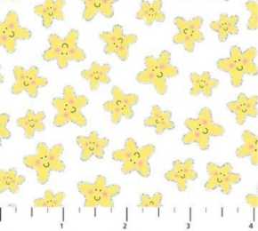 Mermaid Wishes Happy Glitter Starfish on White Fabric