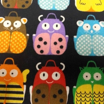 Multi Animal Backpacks on Black Fabric For Craft & Bag Making