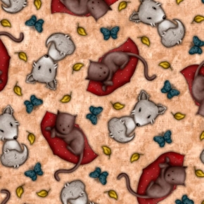 My Story Tossed Animals On Dark Tan Fabric
