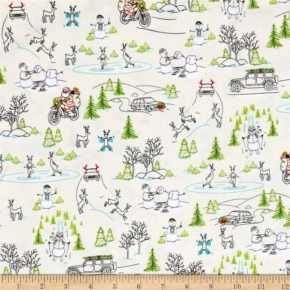 Naughty or Nice? Silly Christmas Scenic Ecru Fabric