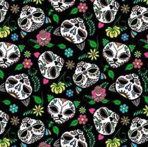 Nine Lives Cat Heads on Black Fabric