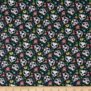 Nine Lives Cat Heads on Black Fabric