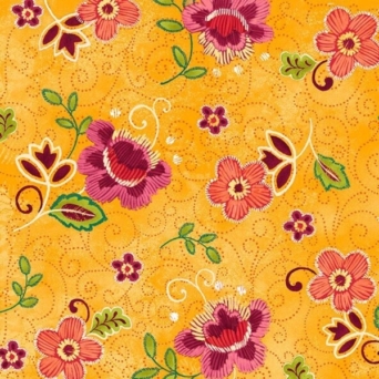 Olivia Tossed Flowers on Gold Fabric