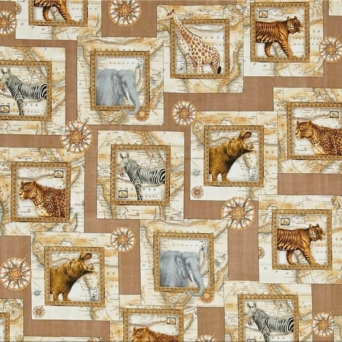 Out of Africa Animals Overlapping Patches Fabric