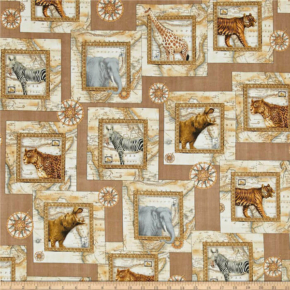 Out of Africa Animals Overlapping Patches Fabric