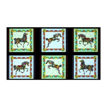 Painted Pony Patches on Black Fabric Panel